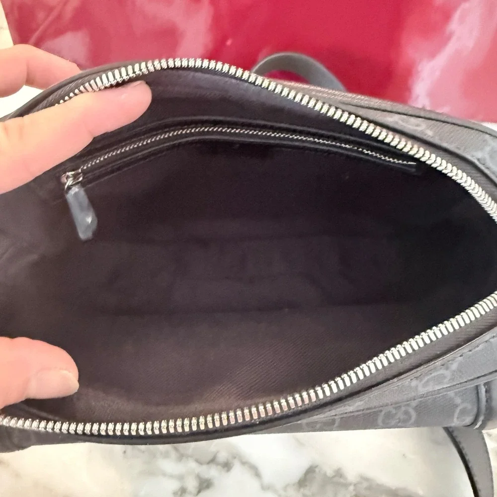 GUCCI 795464 GG Supreme Leather & Canvas Crossbody Bag, Small